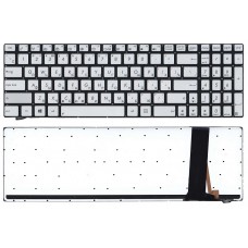 Клавиатура для ноутбука Asus G56J, N550J, N56D, N56J, N56V, N750J, N76V, Q550L, R500V, R505, ZenBook U500V серебристая, без рамки, с подсветкой