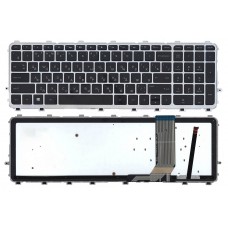 Клавиатура для ноутбука HP Envy TouchSmart 15-j000, 15-j100, 17-j000, 17-j100 Черная, с серебристой рамкой, с подсветкой