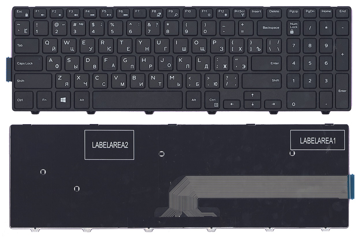 Клавиатура для ноутбука Dell Inspiron 15-3000, 15-5000, 15-5547, 15-5521, 15-5542 Черная, с рамкой