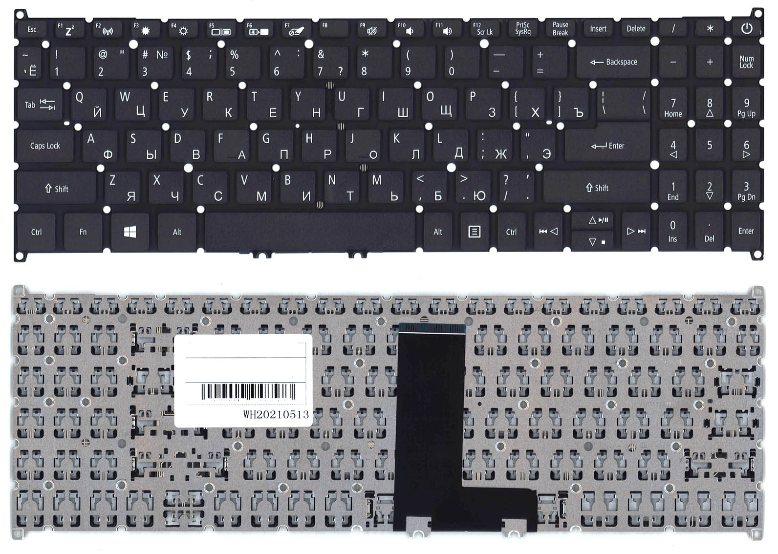 Клавиатура для ноутбука Acer Aspire 3 A315-22G, A315-23G, A315-34G, A315-42G, A315-54G, A315-55G, Aspire 5 A515-43G, A515-52G, A515-53G, A515-54G, Extensa 15 EX215-21G, EX215-31G, EX215-51G, EX215-53G, Swift 3 SF315-41G, SF315-51G Черная, без рамки