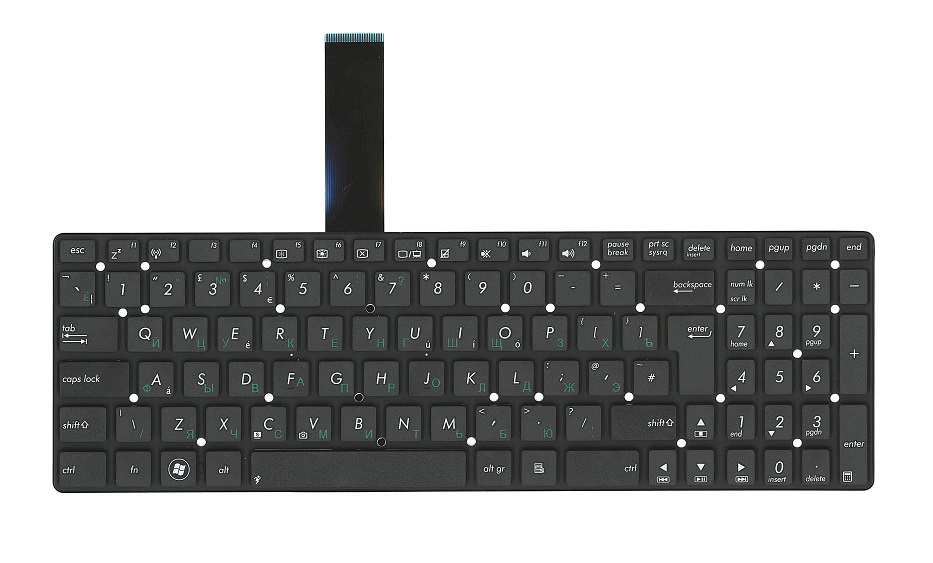 Клавиатура для ноутбука Asus A55A, A55D, A55N, A55V, A55X, F751L, F751M, K55A, K55D, K55N, K55V, K55X, K751M, K75A, K75V, P55V, R500V, R700V, R752L, R752M, X751L, X751M без рамки, вертикальный Enter