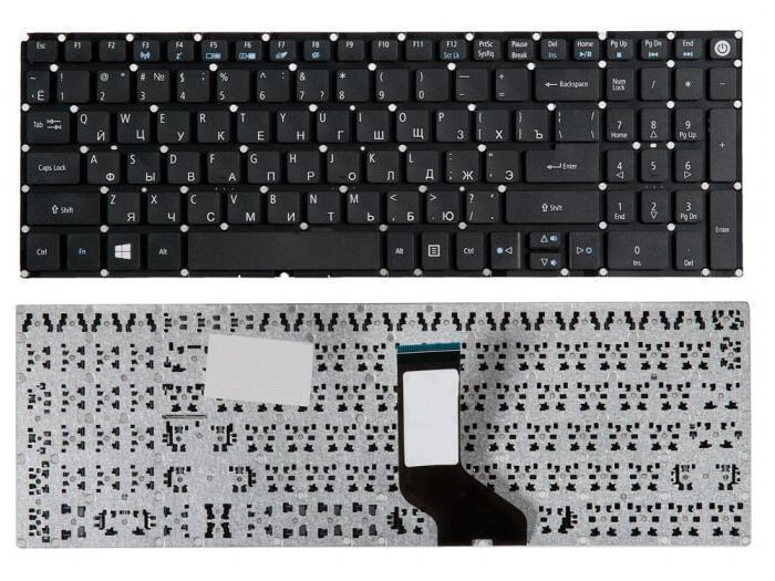 Клавиатура для ноутбука Acer Aspire E15, E5-523G, E5-532G, E5-552G, E5-553G, E5-573G, E5-574G, E5-575G, E5-722G, E5-752G, E5-772G, E5-773G, E5-774G, ES1-523, ES1-532G, ES1-533, ES1-572, ES1-732, F5-571G, F5-573G, V3-574G, V3-575G Черная, без рамки