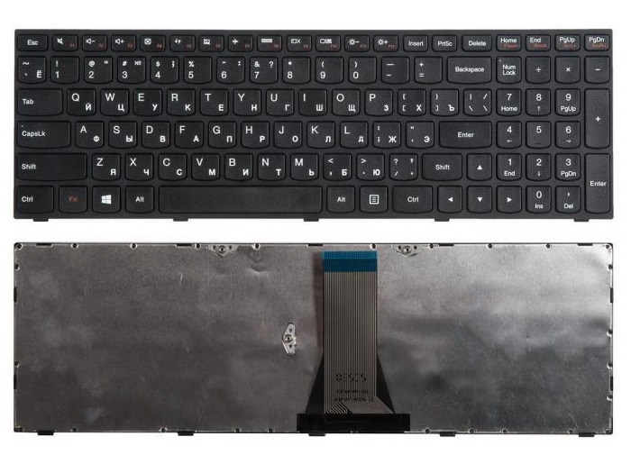 Клавиатура для ноутбука Lenovo Flex 2 15, 2 15D, IdeaPad 300-15IBR, 300-15ISK, 300-17ISK, B50-30, B50-45, B50-70, B50-80, G50-30, G50-45, G50-70, G50-75, G50-80, G70-70, S500, Z50-70, Z50-75, Z70-80 Черная, с рамкой