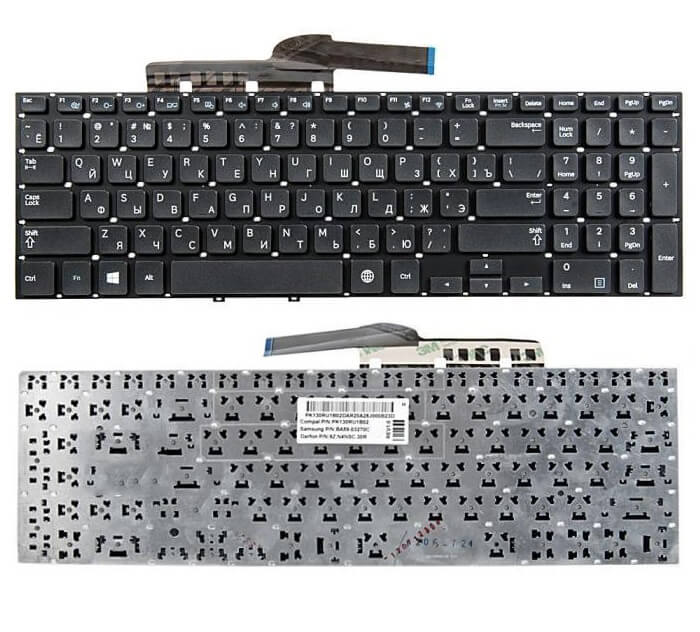 Клавиатура для ноутбука Samsung NP270E5E, NP270E5G, NP270E5U, NP270E5V, NP350E5C, NP350V5C, NP350V5X, NP355E5C, NP355E5X, NP355V5C, NP355V5X, NP550P5C Чёрная, без рамки