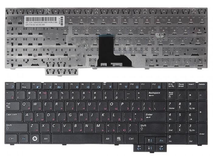 Клавиатура для ноутбука Samsung E352, E452, P530, P530I, P580, R519, R523, R525, R528, R528E, R530, R530E, R538, R540, R618, R620, R620E, R630, R717, R719, R728, RV508, RV510, SA31 Черная